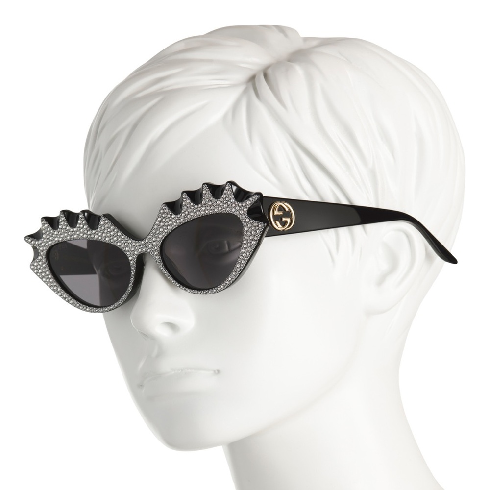 GUCCI HOLLYWOOD FOREVER Avant Garde Embellished Black Logo Sunglasses Resort